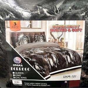 OSAKA 3pc Sherpa Flannel REVERSIBLE Comforter Set CALI KING Wolf